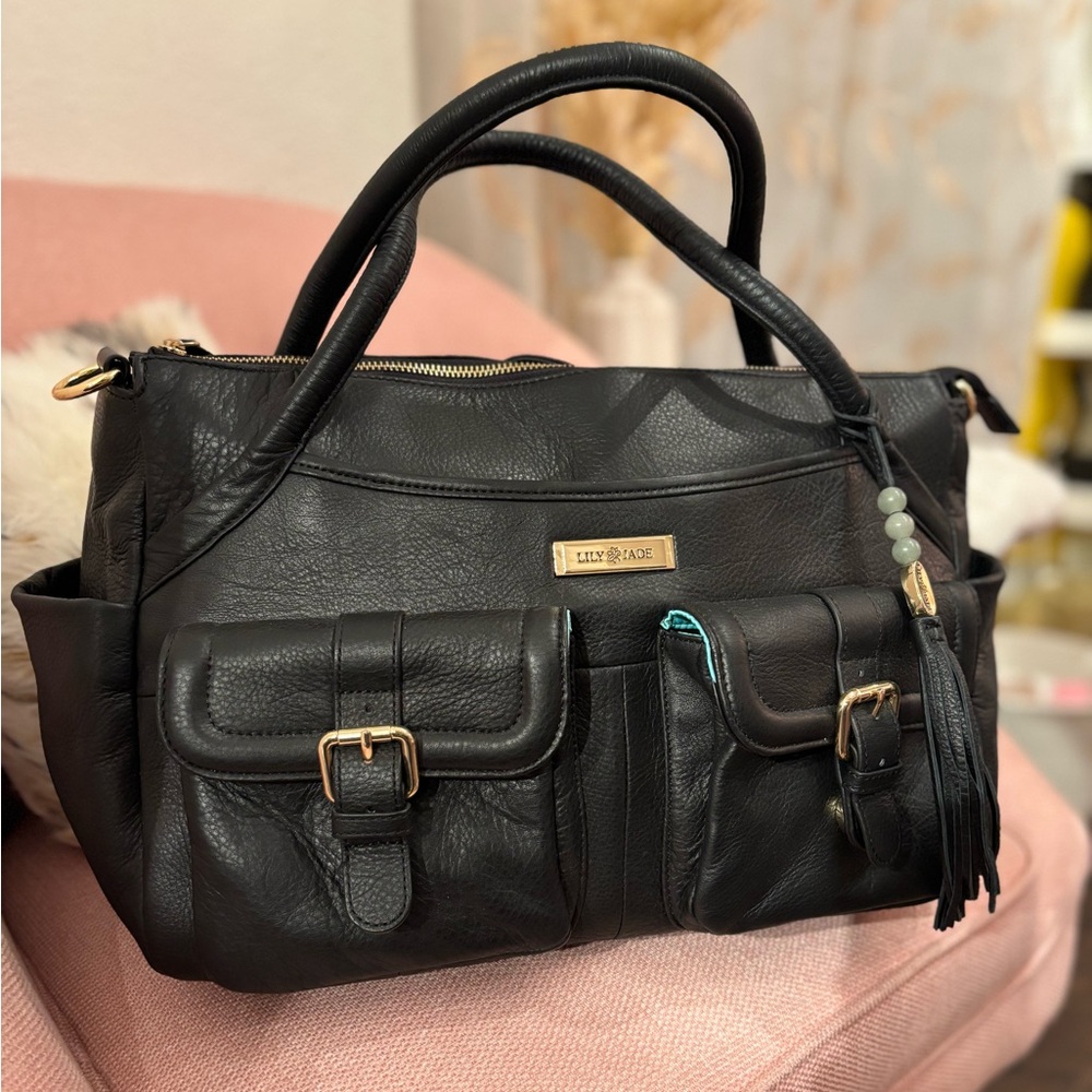 Beautiful Lily Jade Black Leather Baby/Work Bag Satchel